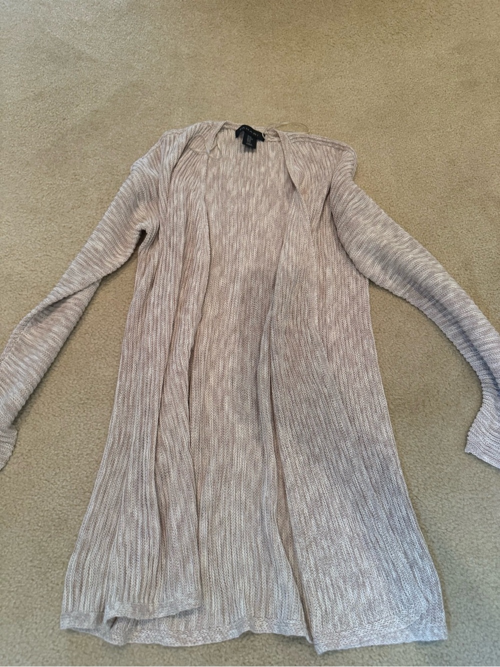 Tahari Light Taupe Open-Front Long Cardigan